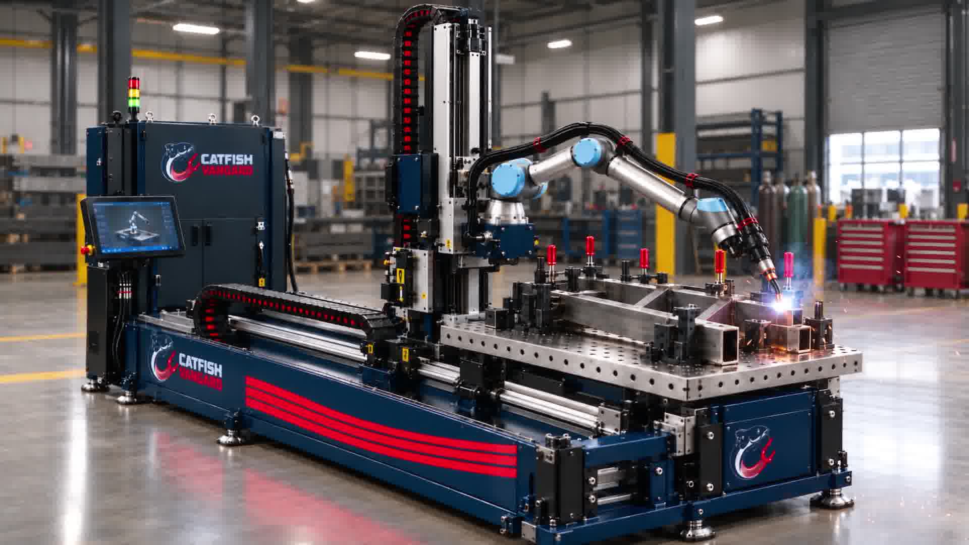 ARC-R: a single seven-axis W7 robot on coordinated linear and vertical motion, welding a structural assembly